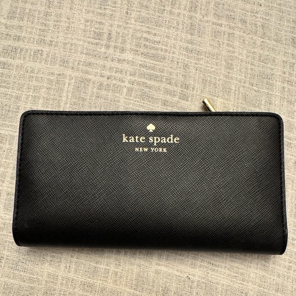 Kate Spade Black Leather Wallet with Gold Logo - Picture 1 of 2